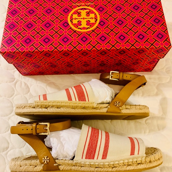 SOLD Tory Burch Espadrille Sandal Awning Ivory/Red - Picture 4 of 7